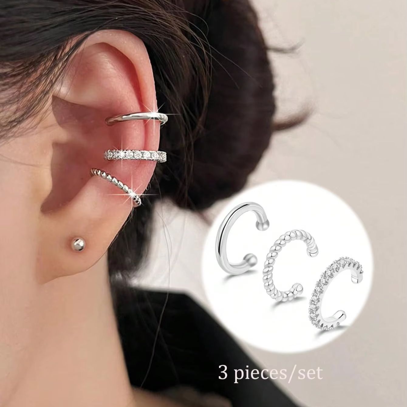 Body Jewelry Hypoallergenic - 3-teiliges Ohrklemmen-Set für Damen, Modisch, Trendig,