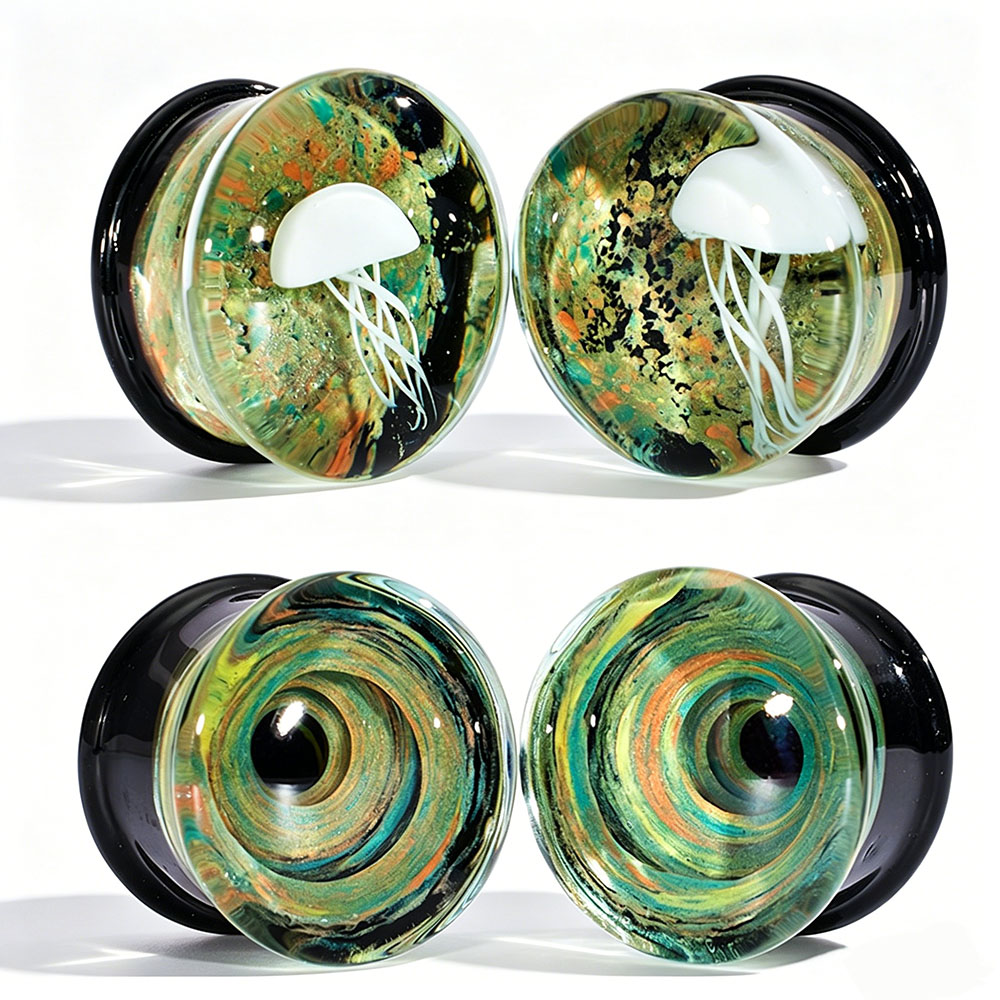 Body Piercing Quality Jewelry - Hochwertige Glas-Vortex-Ohrstöpsel, Quallen-Ohrdehner, Transparenter Schwerer Expander,