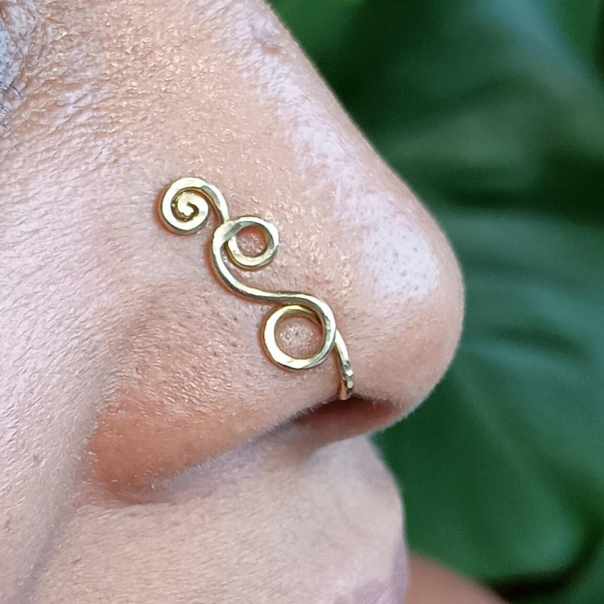 Body Jewelry Hypoallergenic - Faux-Piercing-Ring, 14K Gold Filled/925 Silber, gehämmert,