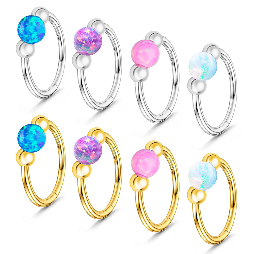 Body Jewelry Eu - Opal-Nasenring-Glitzer-Set, medizinisches Titan-Sternschnitt-Bastelarbeiten, mexikanischer Feueropal leuchtet