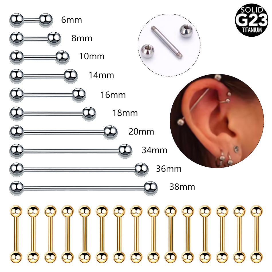 Industrial Barbell Long - 1/5PCS Titan Außengewinde Zunge Helix Piercing