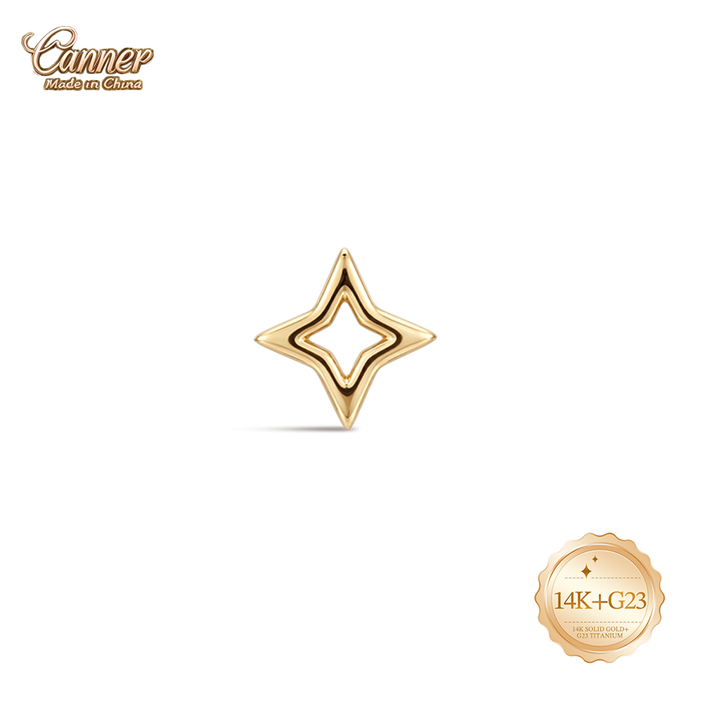 Body Jewelry Hypoallergenic - CANNER 14K Massivgold Hohlstern-Ohrstecker Minimalistischer Kleiner