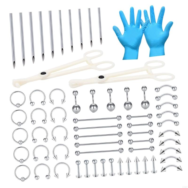 Body Jewelry Ear Gauges - Komplettes 64-teiliges Piercing-Schmuckset mit Lippenringen, Labret-Ohrsteckern