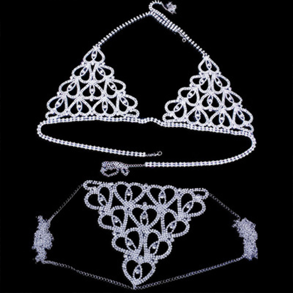 Mode Strass Herz Bh Tanga Set  – Body Jewelry Rhinestone Bewertung und Preis